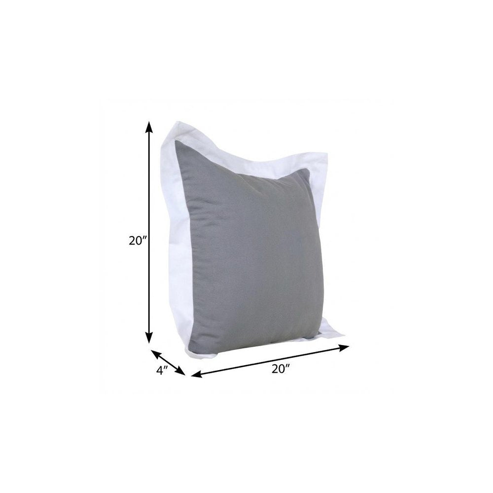 20" X 20" Gray And White 100% Cotton Geometric Zippered Pillow