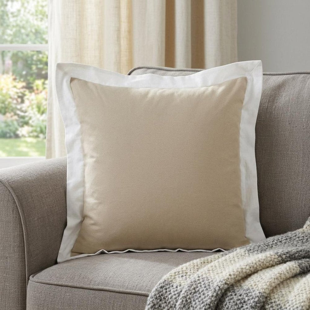 20" X 20" Beige And White 100% Cotton Geometric Zippered Pillow