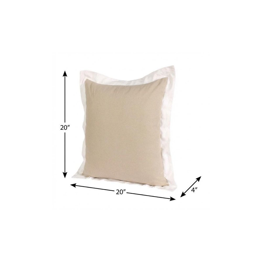 20" X 20" Beige And White 100% Cotton Geometric Zippered Pillow