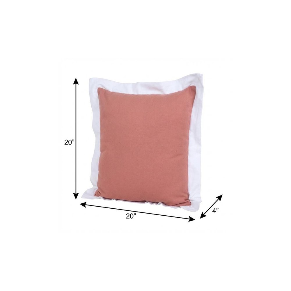20" X 20" Deep Coral And White 100% Cotton Geometric Zippered Pillow