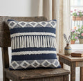 20" X 20" Blue And Ivory 100% Cotton Geometric Zippered Pillow