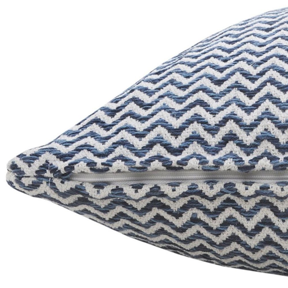 22" X 22" Navy Blue And White 100% Cotton Chevron Zippered Pillow