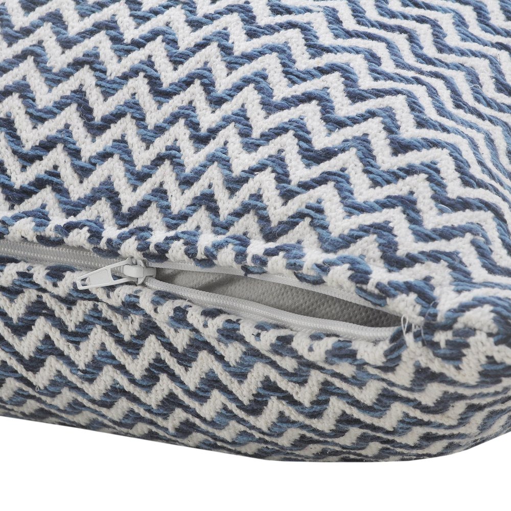 22" X 22" Navy Blue And White 100% Cotton Chevron Zippered Pillow