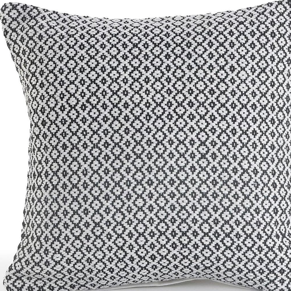 18" X 18" Black And White 100% Cotton Geometric Zippered Pillow