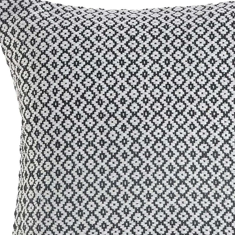 18" X 18" Black And White 100% Cotton Geometric Zippered Pillow