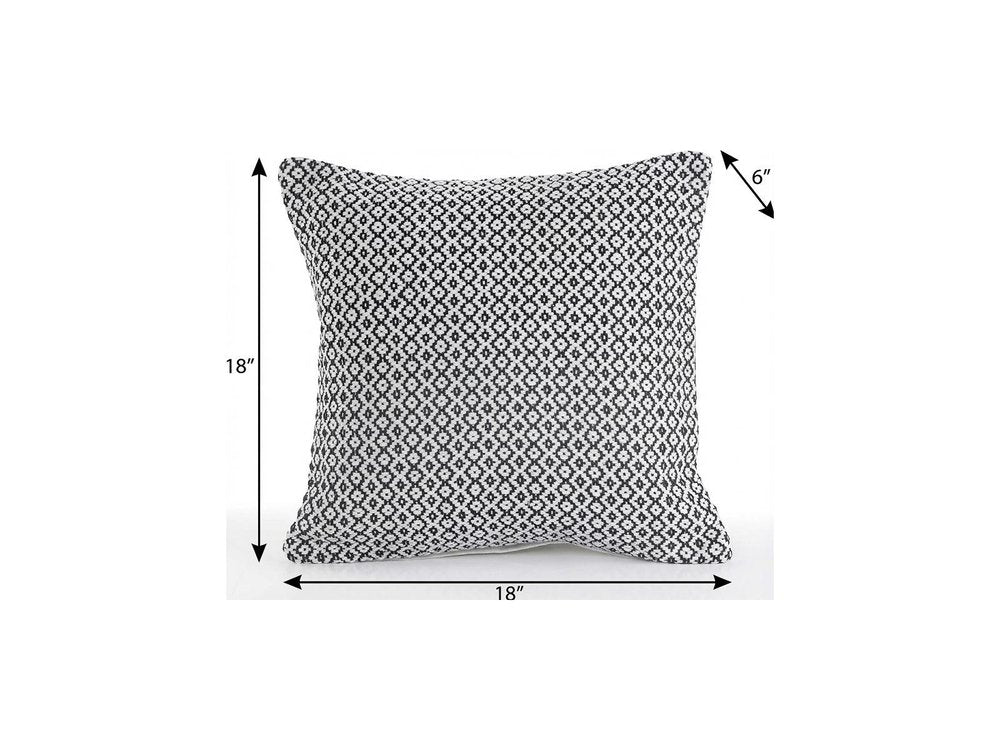 18" X 18" Black And White 100% Cotton Geometric Zippered Pillow