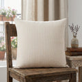 20" X 20" Beige And White 100% Cotton Striped Zippered Pillow