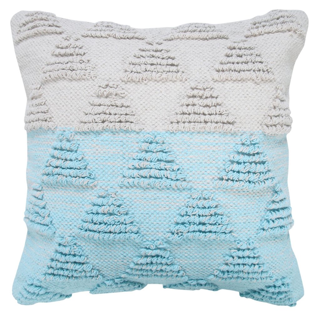 20" Blue And Off White Geometric Cotton Throw Pillow