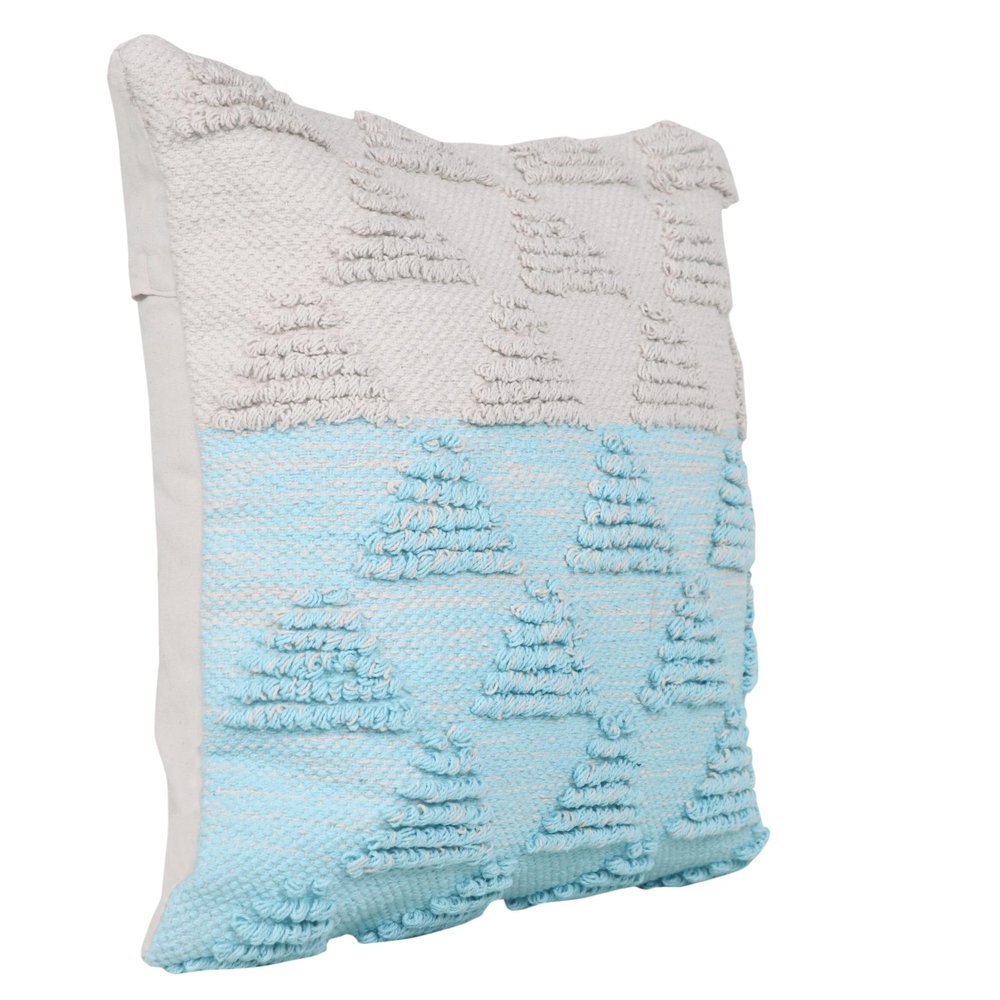 20" Blue And Off White Geometric Cotton Throw Pillow