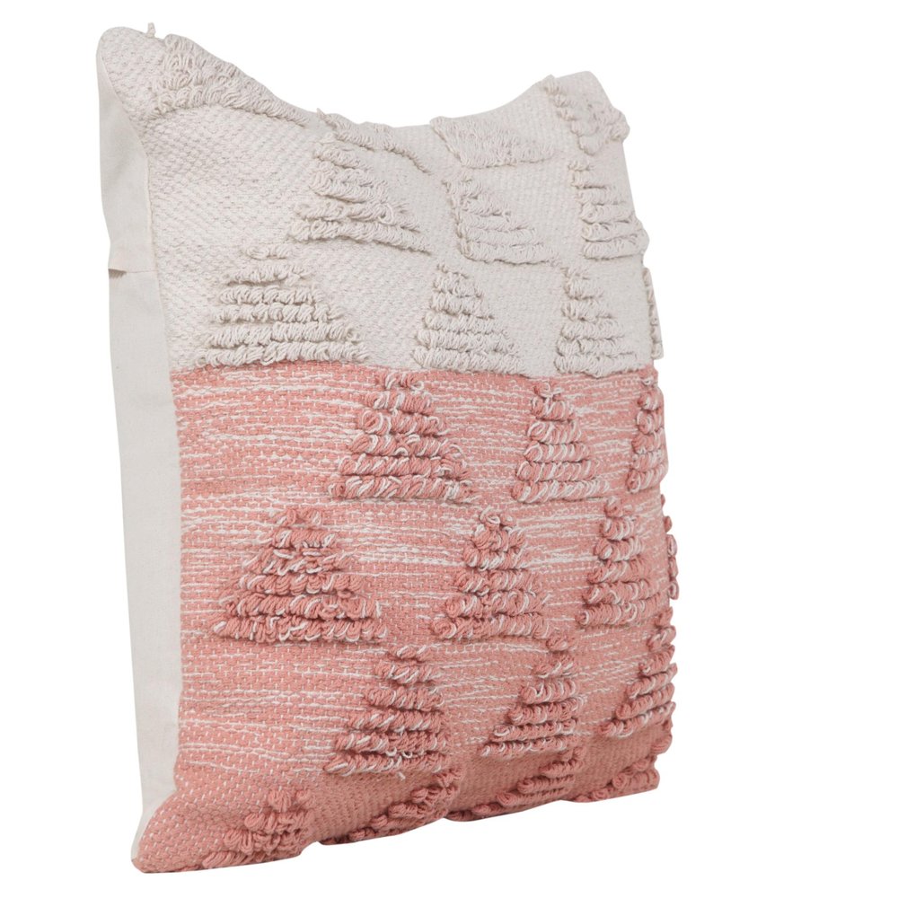 20" Off White And Pink Geometric Cotton Throw Pillow