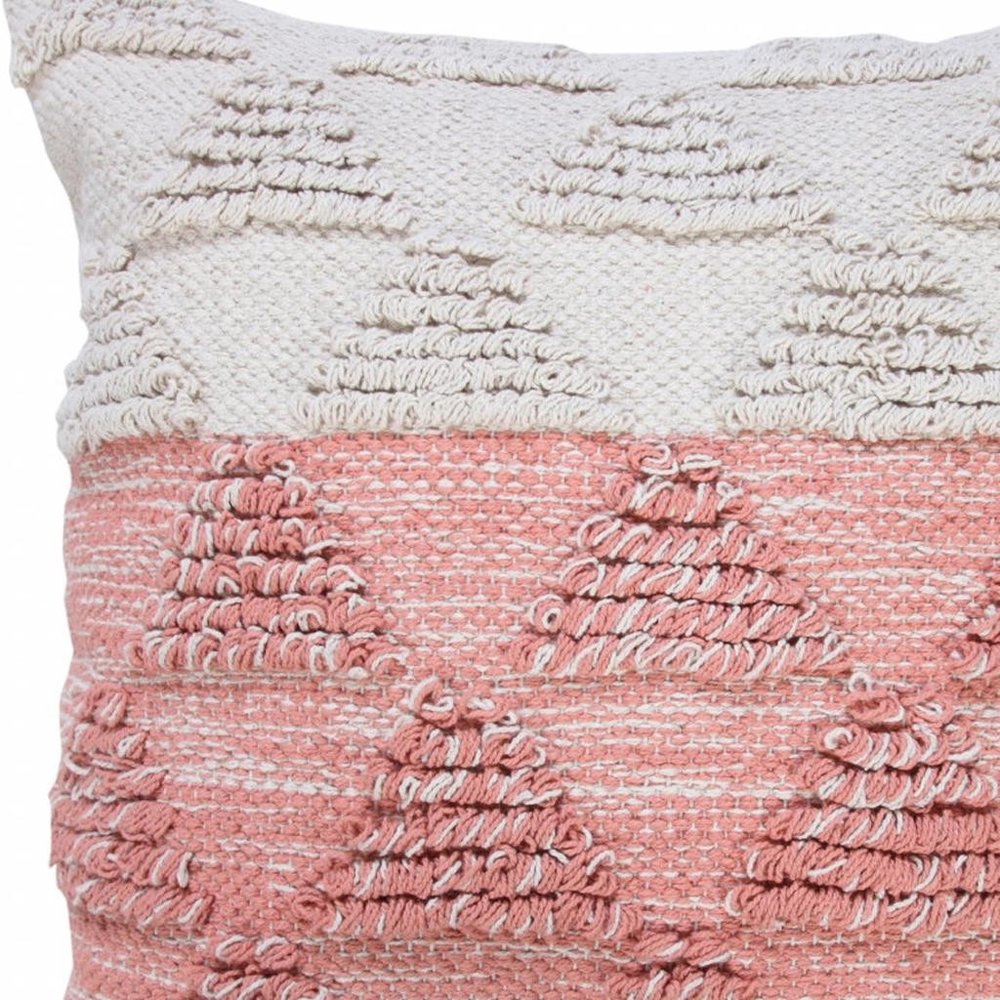 20" Off White And Pink Geometric Cotton Throw Pillow