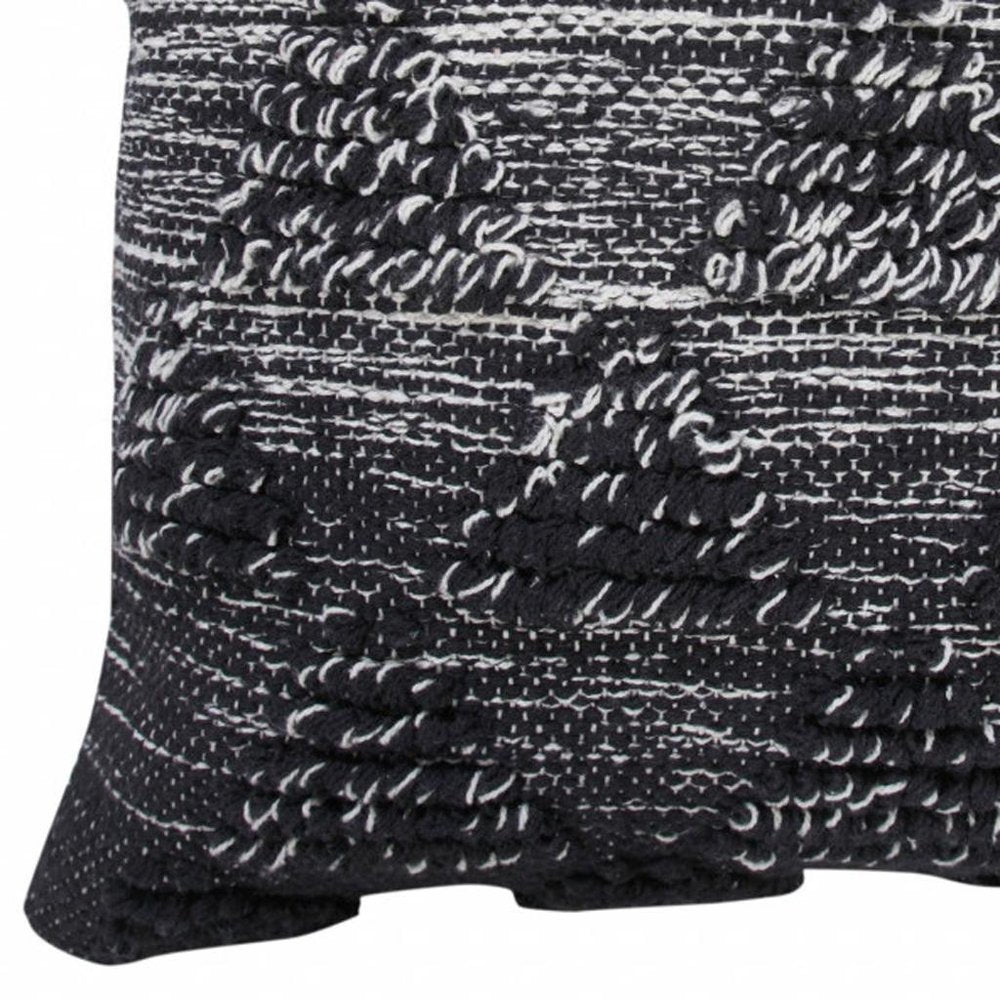 20" X 20" Black And Off-White 100% Cotton Geometric Zippered Pillow
