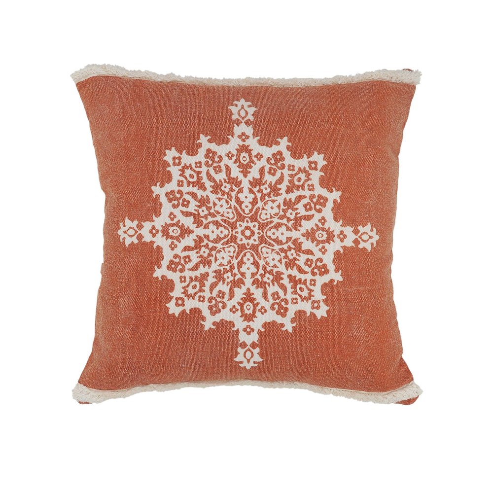 20" Orange and Off White Throw Pillow