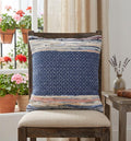 18" X 18" Blue White Red And Yellow 100% Cotton Striped Zippered Pillow