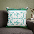 20" X 20" Green White And Blue 100% Cotton Geometric Zippered Pillow