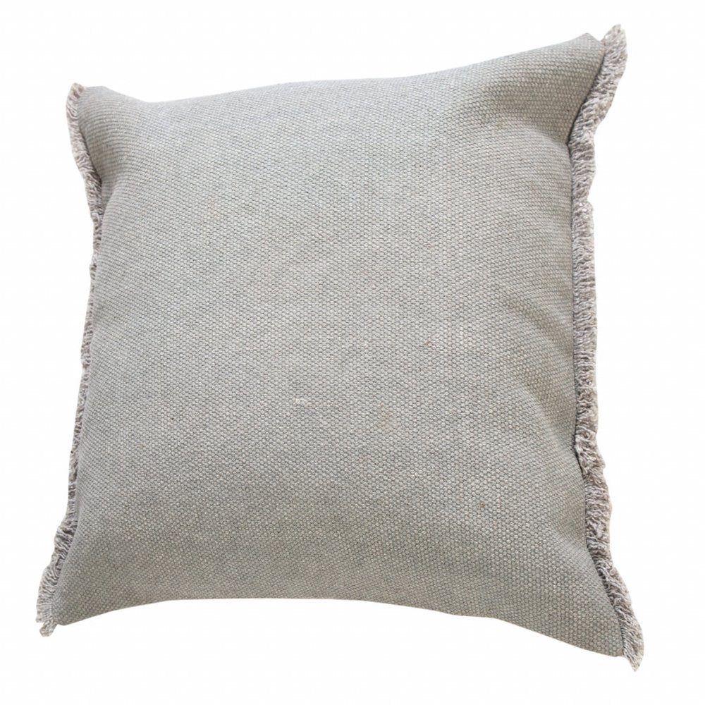 20" Gray Cotton Throw Pillow with Fringe