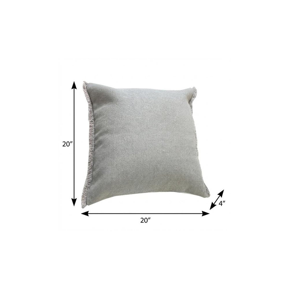 20" Gray Cotton Throw Pillow with Fringe