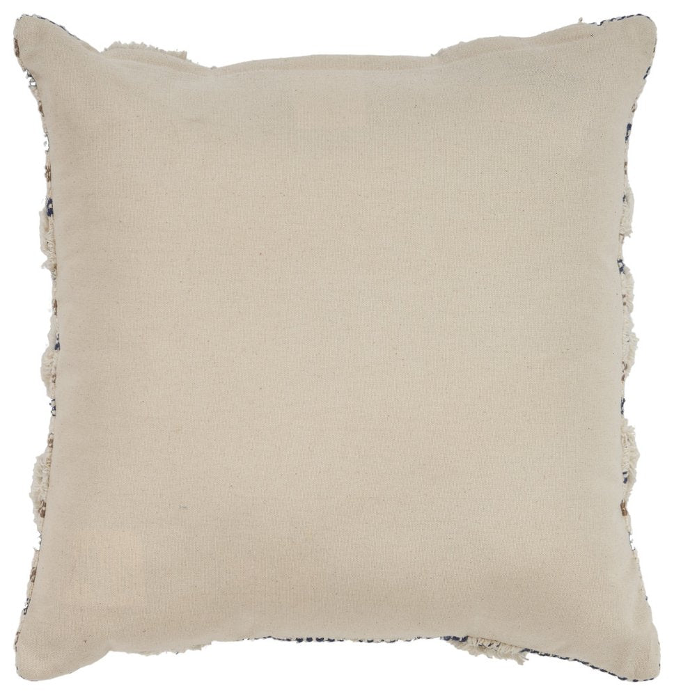 18" Blue And Beige Cotton Striped Throw Pillow