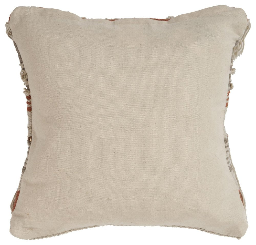 18" Beige and Red Throw Pillow with Fringe