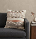 18" Beige and Red Throw Pillow with Fringe
