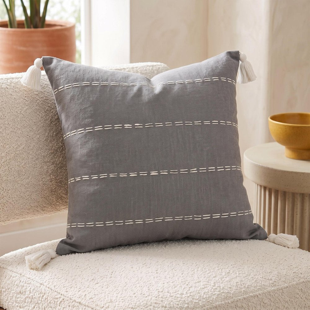 20" X 20" Slate Gray Linen Striped Zippered Pillow