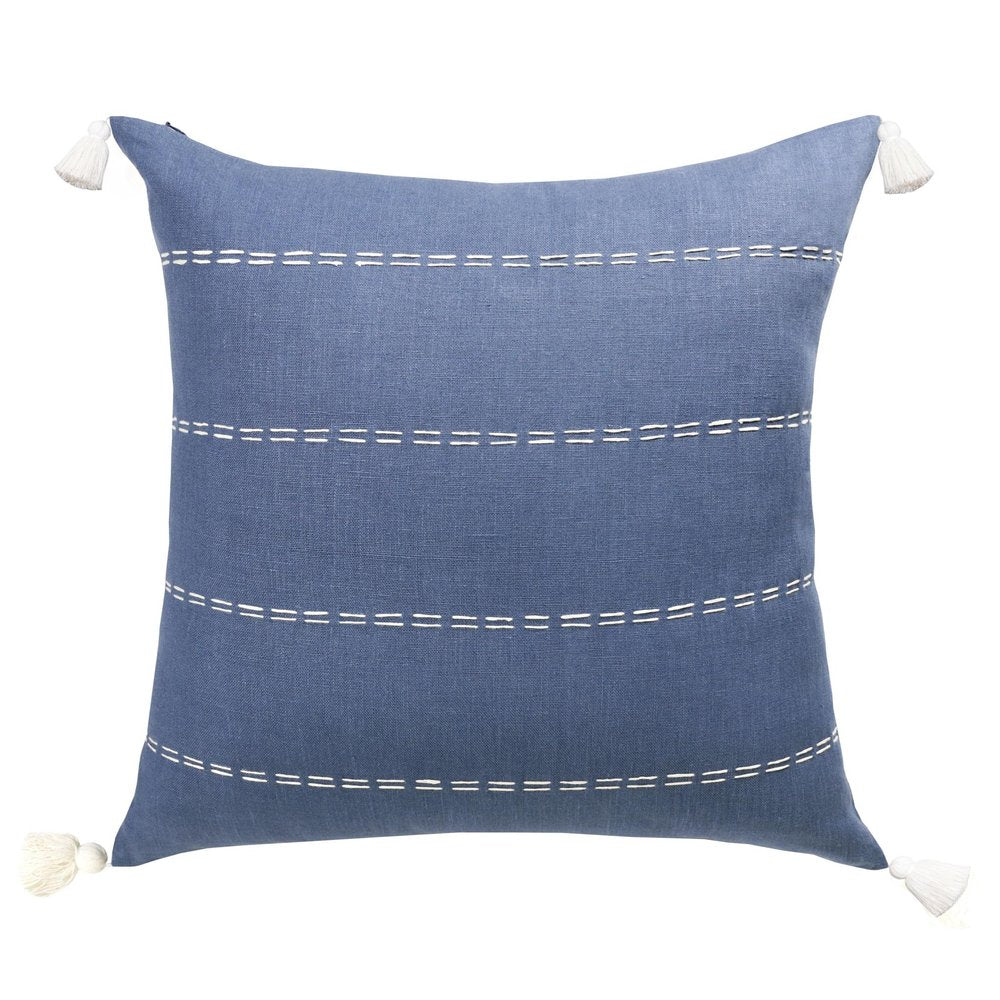20" X 20" Navy Linen Striped Zippered Pillow