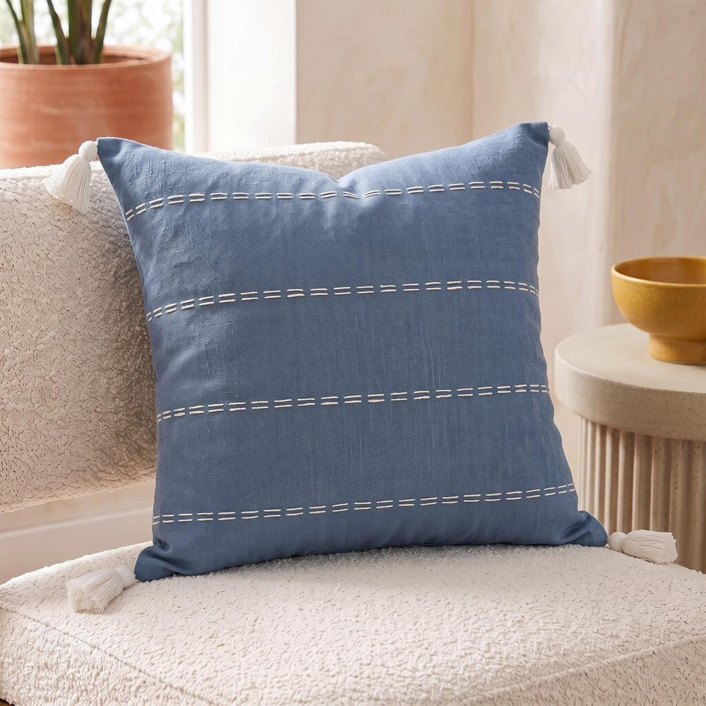20" X 20" Navy Linen Striped Zippered Pillow