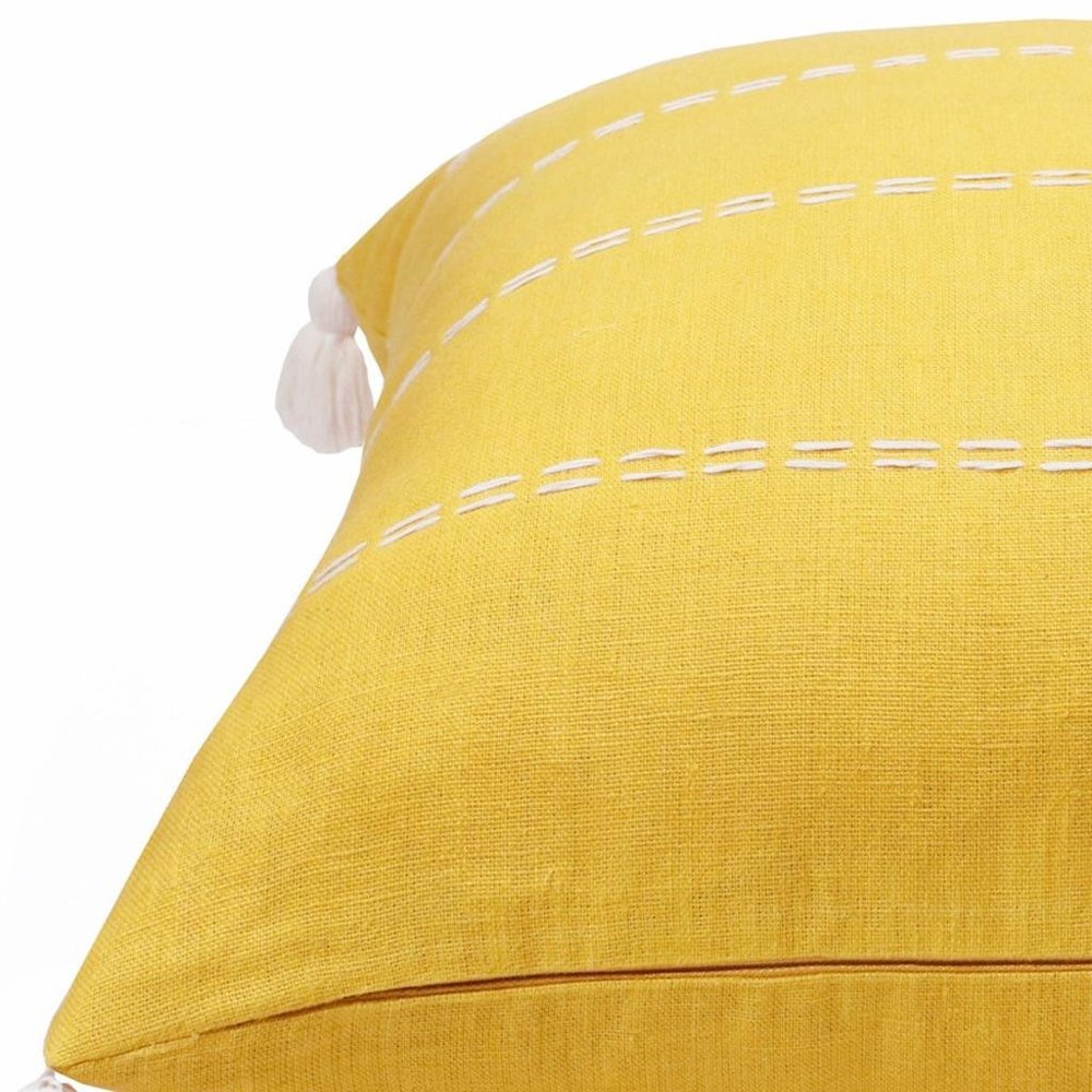20" X 20" Mustard Linen Striped Zippered Pillow
