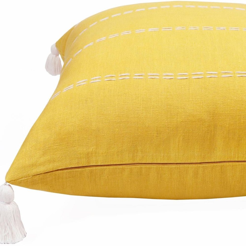 20" X 20" Mustard Linen Striped Zippered Pillow