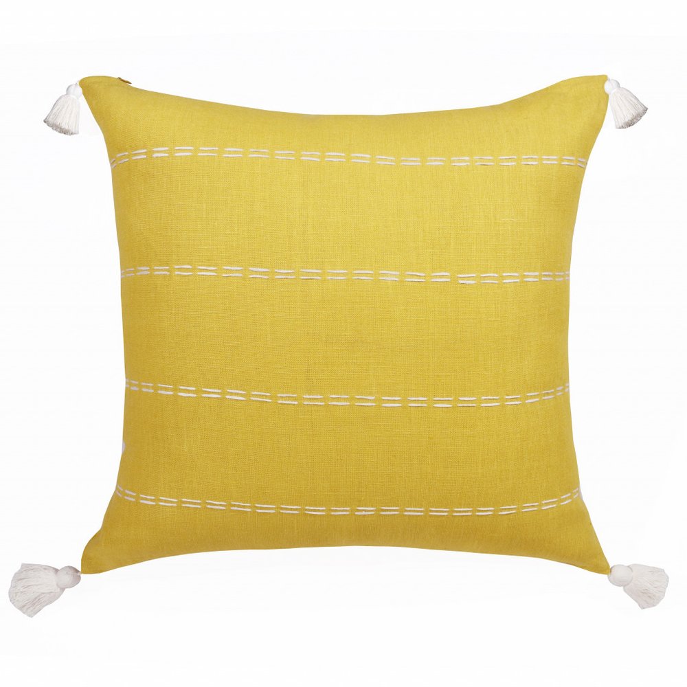 20" X 20" Mustard Linen Striped Zippered Pillow