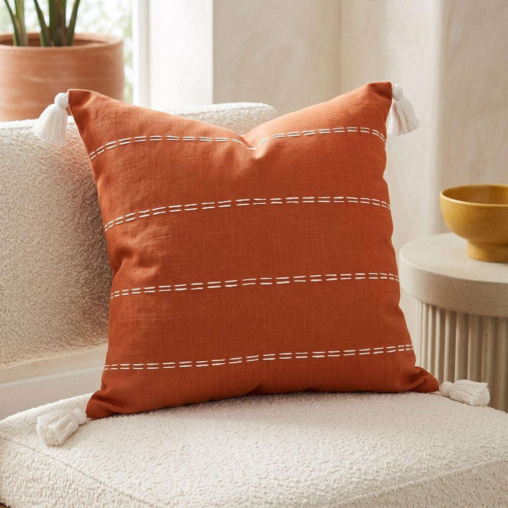 20" X 20" Rust Linen Striped Zippered Pillow