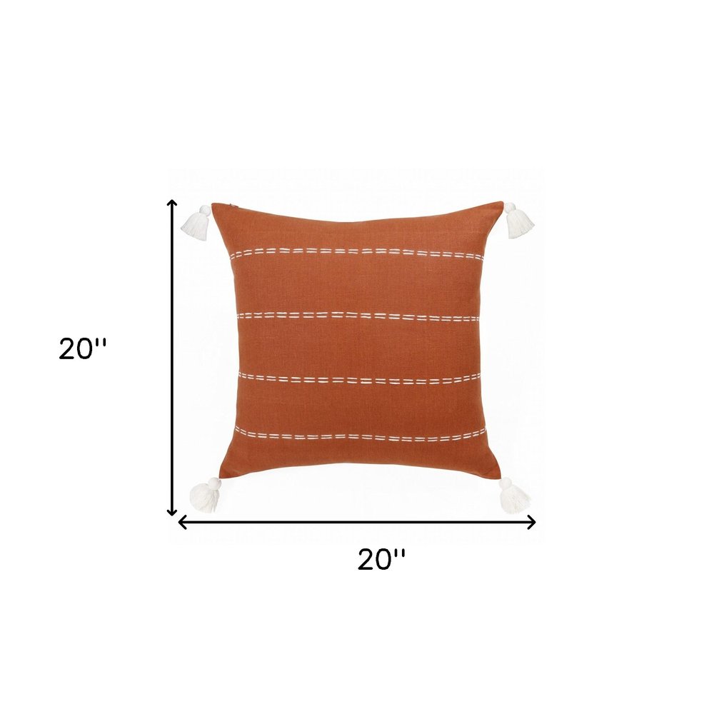20" X 20" Rust Linen Striped Zippered Pillow
