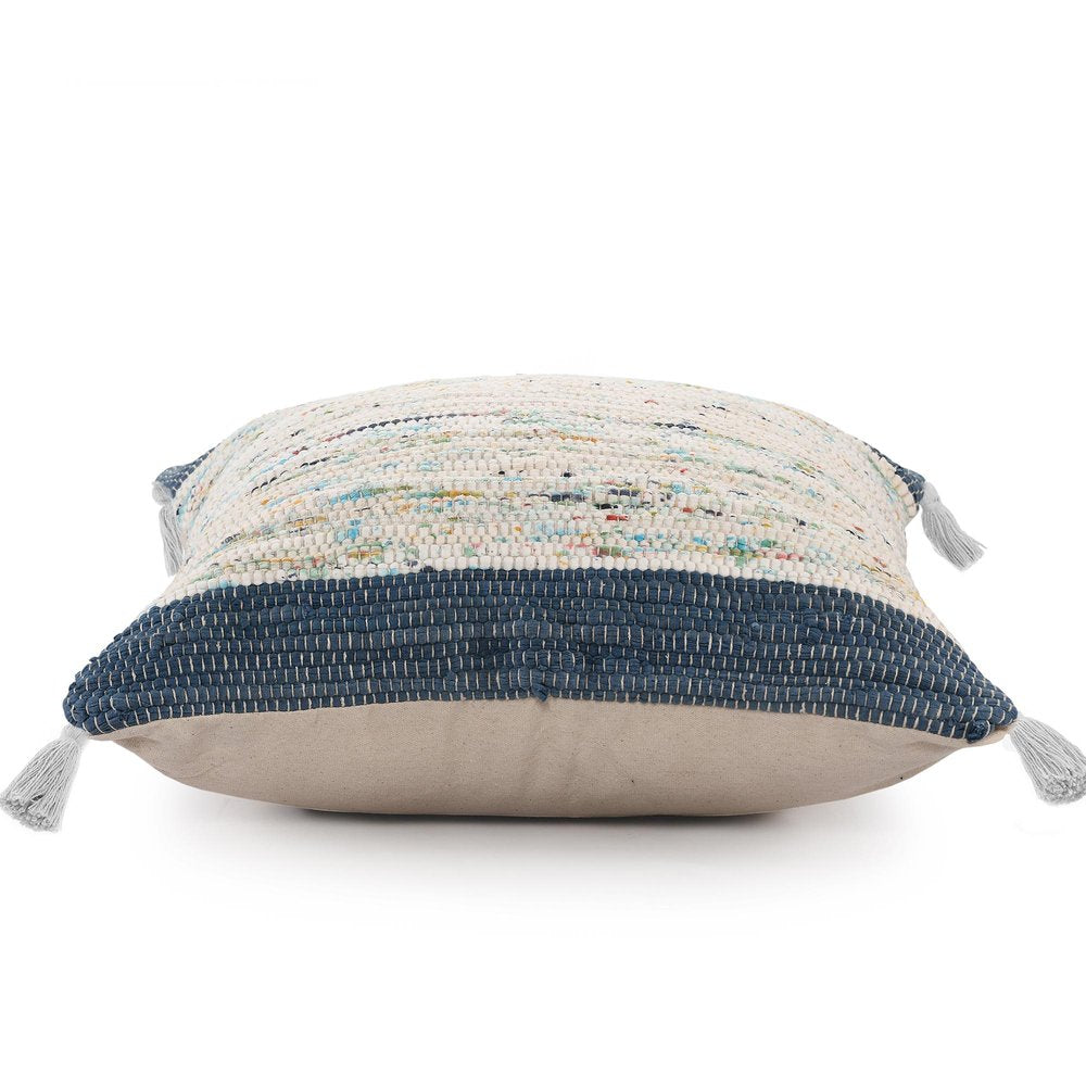 20" Blue And Off White Cotton Abstract Throw Pillow