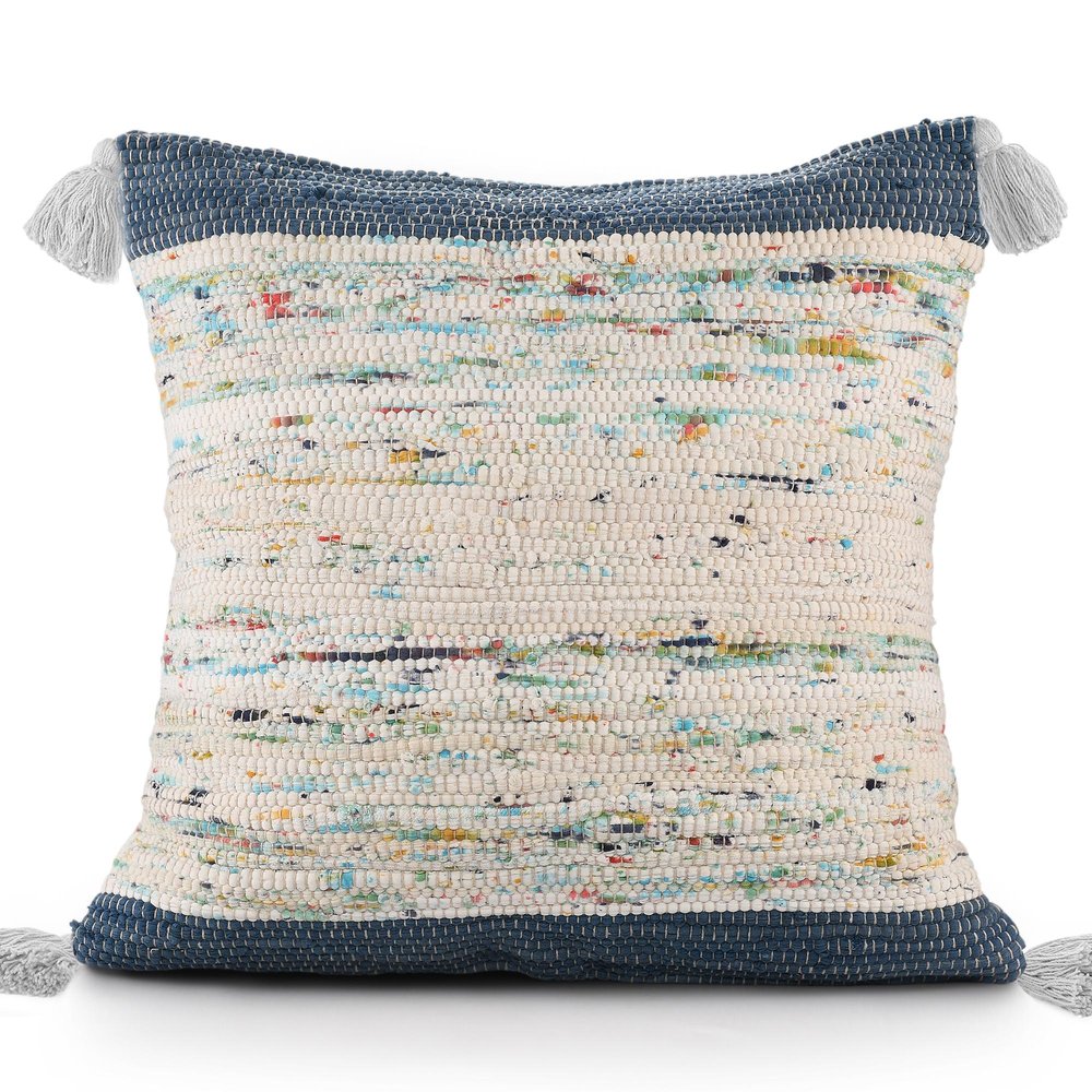 20" Blue And Off White Cotton Abstract Throw Pillow