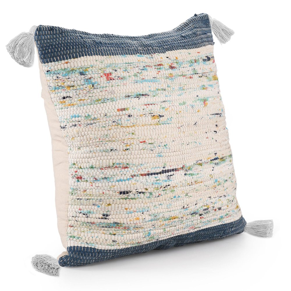 20" Blue And Off White Cotton Abstract Throw Pillow