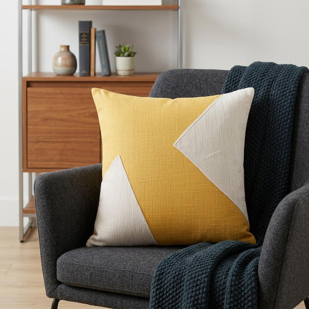 20" X 20" Yellow And Ivory 100% Cotton Abstract Zippered Pillow