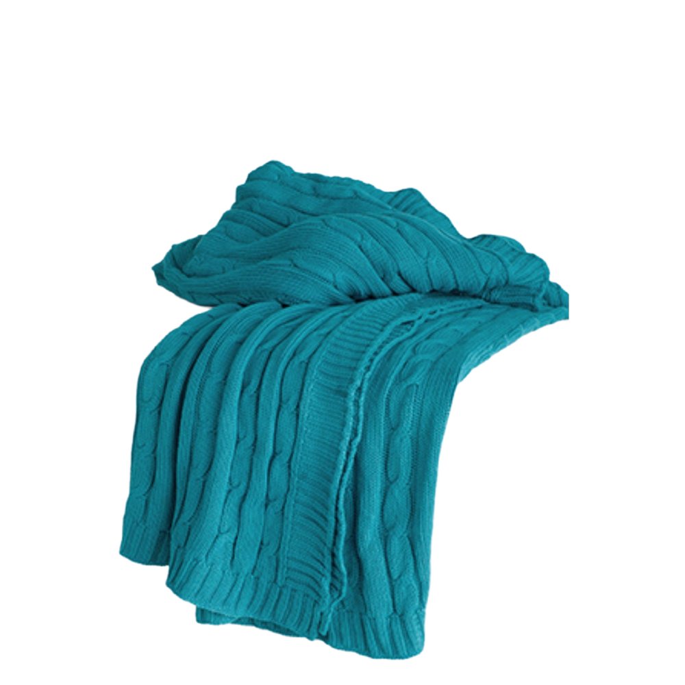 50" X 60" Teal Blue Cotton Cable Knitted Striped Throw Blanket