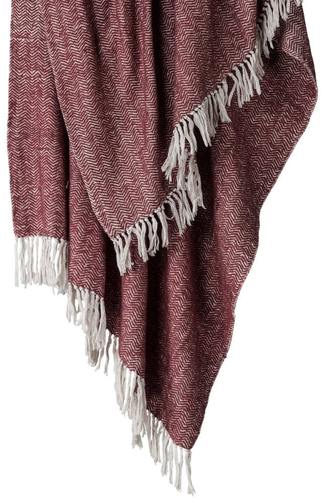 50" X 60" Brick Red And White Chevron Cotton Throw Blanket with Fringe