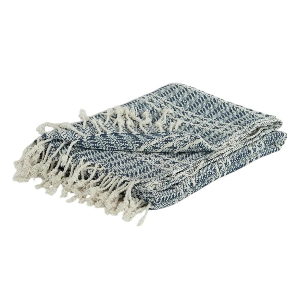 Blue Woven 100% Cotton Throw Blanket