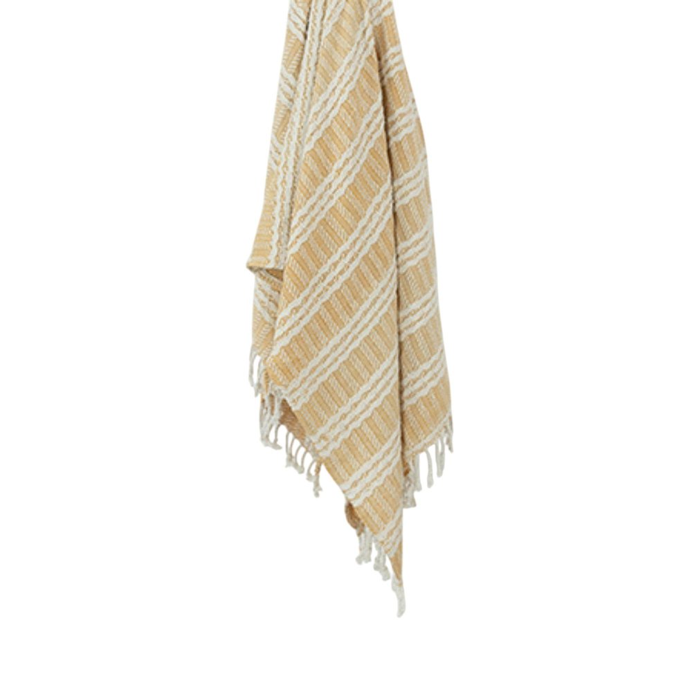 50" X 60" Gold And Ivory Striped Cotton Throw Blanket with Fringe