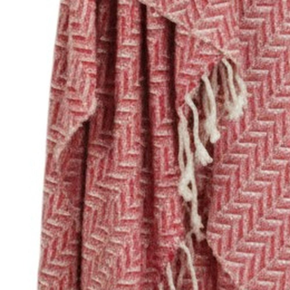 50" X 60" Red Cotton Woven Chevron Throw Blanket with Fringe