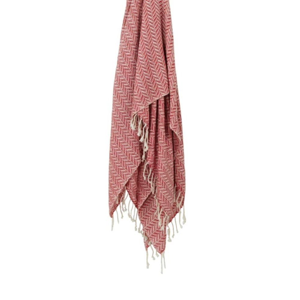 50" X 60" Red Cotton Woven Chevron Throw Blanket with Fringe
