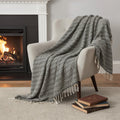 50" X 60" Black And Ivory Chevron Cotton Throw Blanket with Fringe