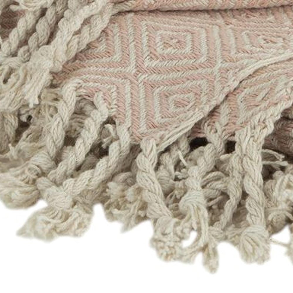 50" X 60" Blush Cotton Woven Geometric Throw Blanket with Fringe