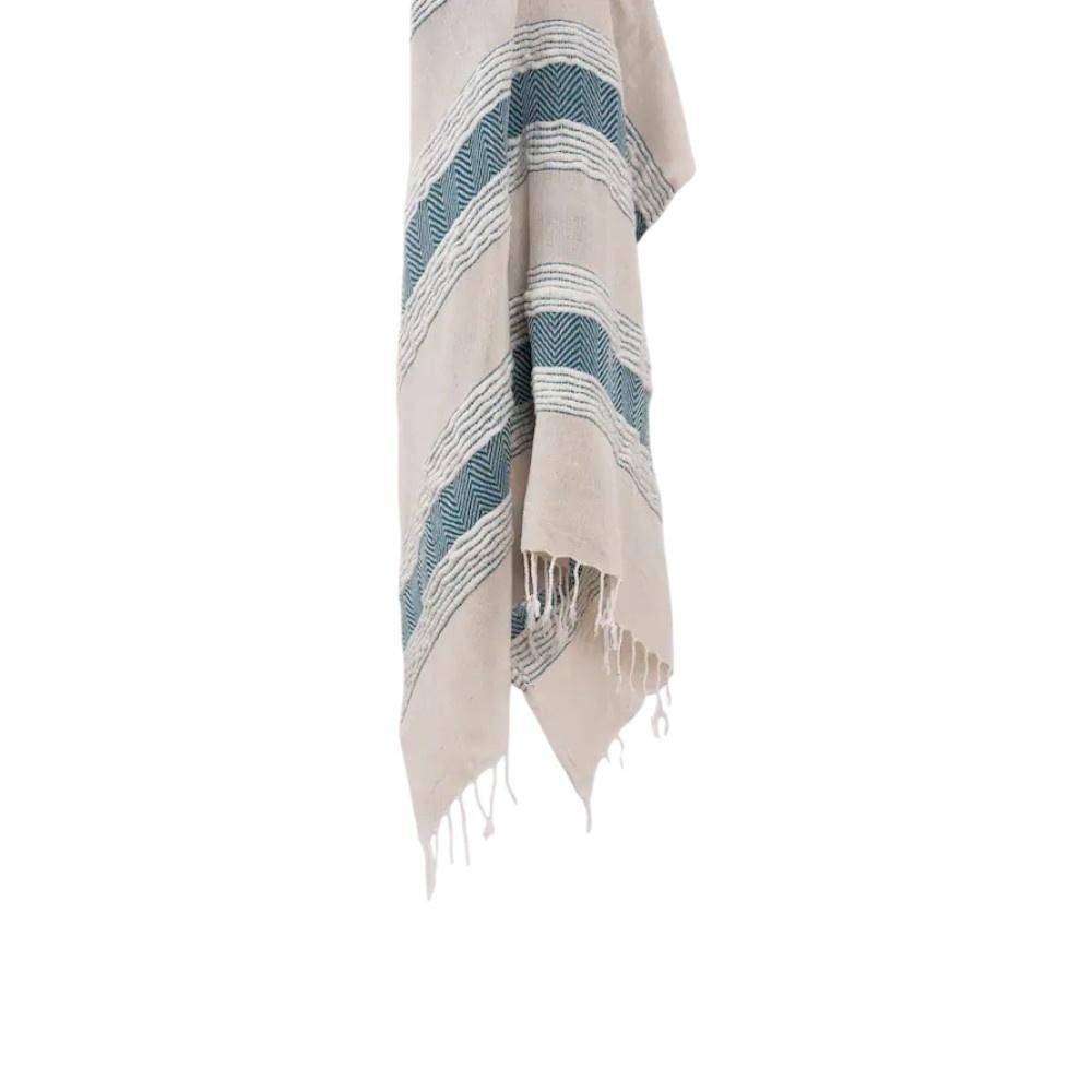 50" X 60" Teal And Blue Cotton Woven Striped Throw Blanket with Fringe
