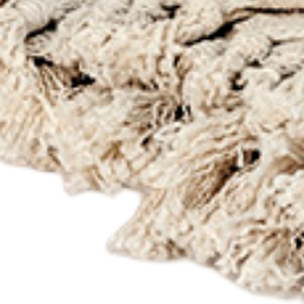 50" X 60" Natural Cotton Woven Floral Throw Blanket with Tassels and Fringe