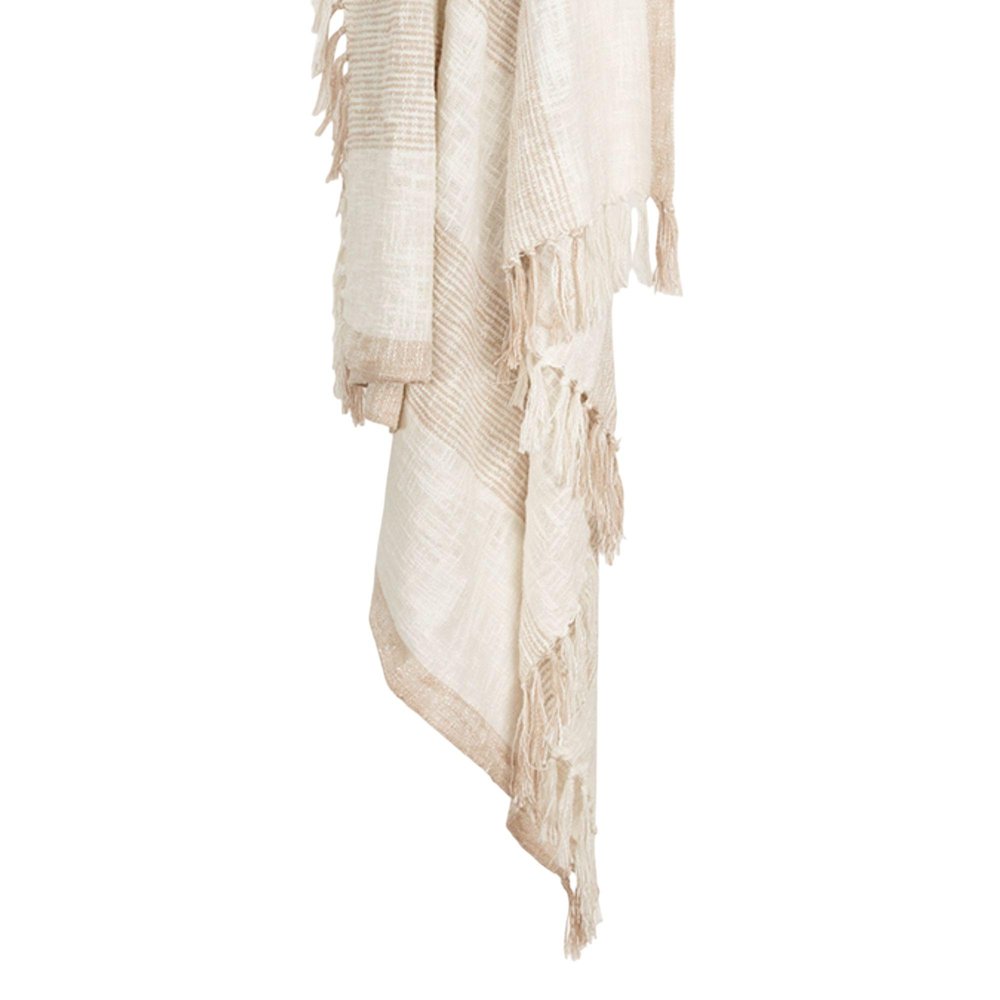 50" X 60" Ivory Cotton Woven Striped Throw Blanket with Fringe