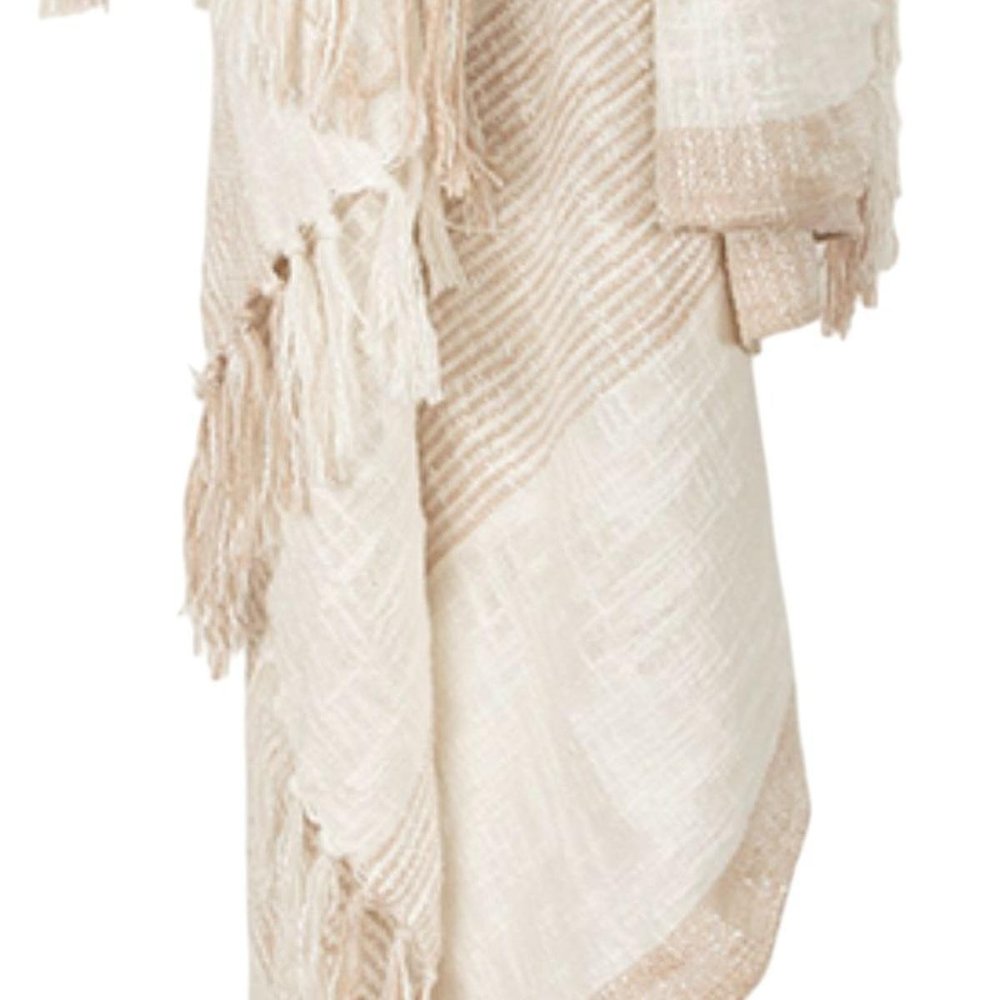 50" X 60" Ivory Cotton Woven Striped Throw Blanket with Fringe