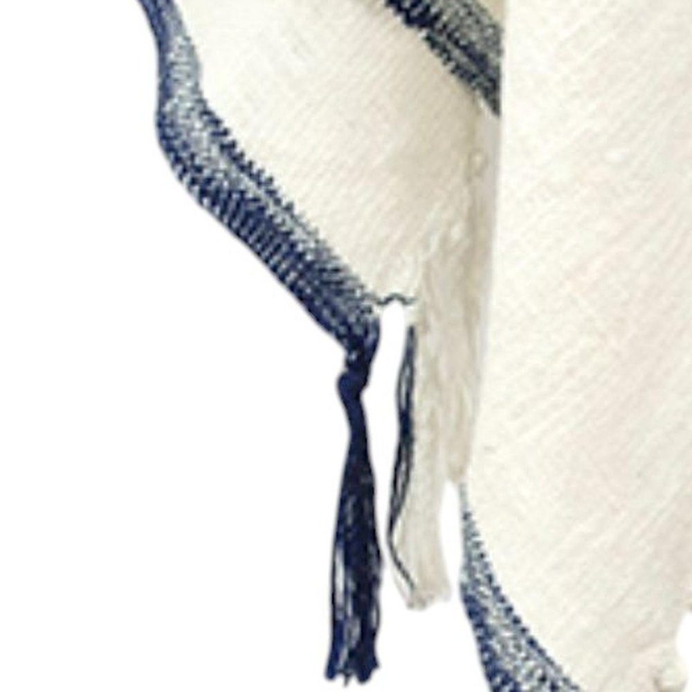 50" X 60" Blue And Ivory Cotton Woven Striped Throw Blanket with Fringe
