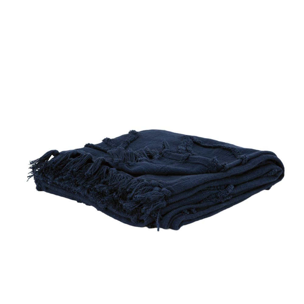 50" X 50" Blue Floral Cotton Woven Throw Blanket with Fringe